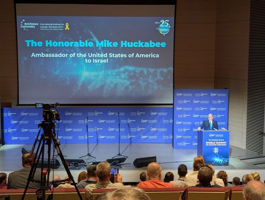 The Honourable Mike Huckabee, Ambassador of the USA to Israel speaking at the World Summit on Counter-Terrorism at Reichman University.